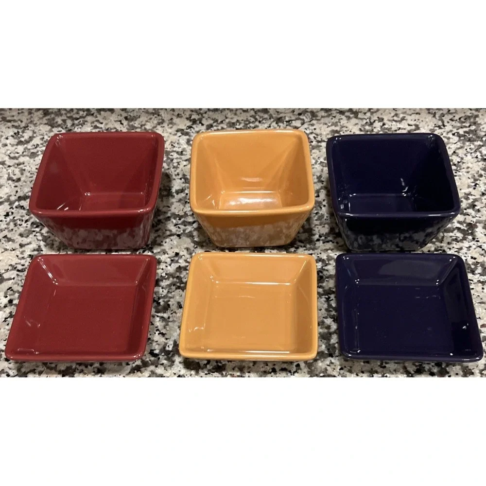 Set Of 3 Pampered Chef Simple Additions Snack Dipping Serving Bowls On Plates